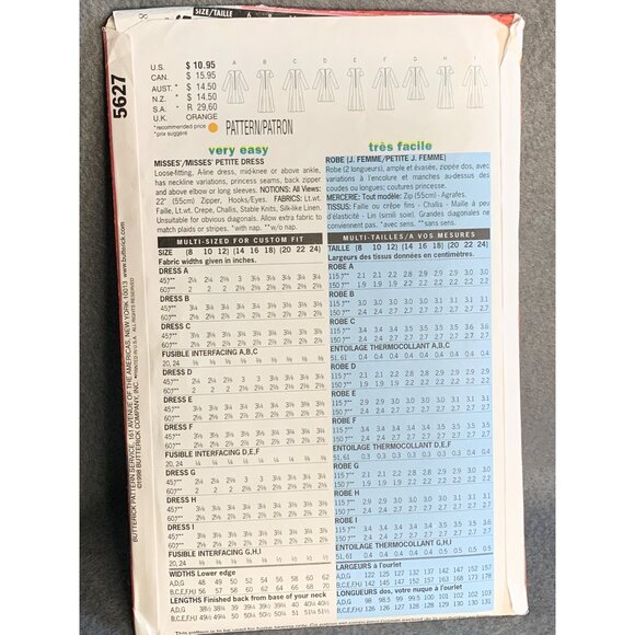 Butterick Misses Dress Sewing Pattern sz 8-12 5627 - uncut - Picture 3 of 3